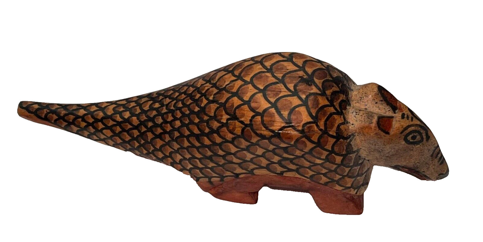 Vintage Wood Armadillo Figurine Hand Carved & Painted Folk Art Home Décor Gift
