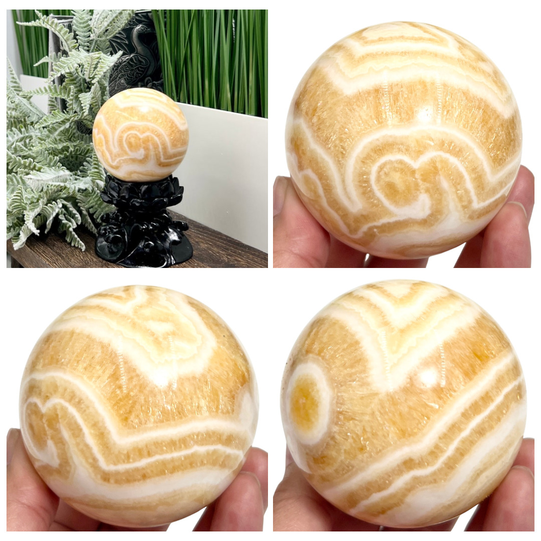 Banded Orange Calcite Sphere Healing Crystal Ball 483g 70mm