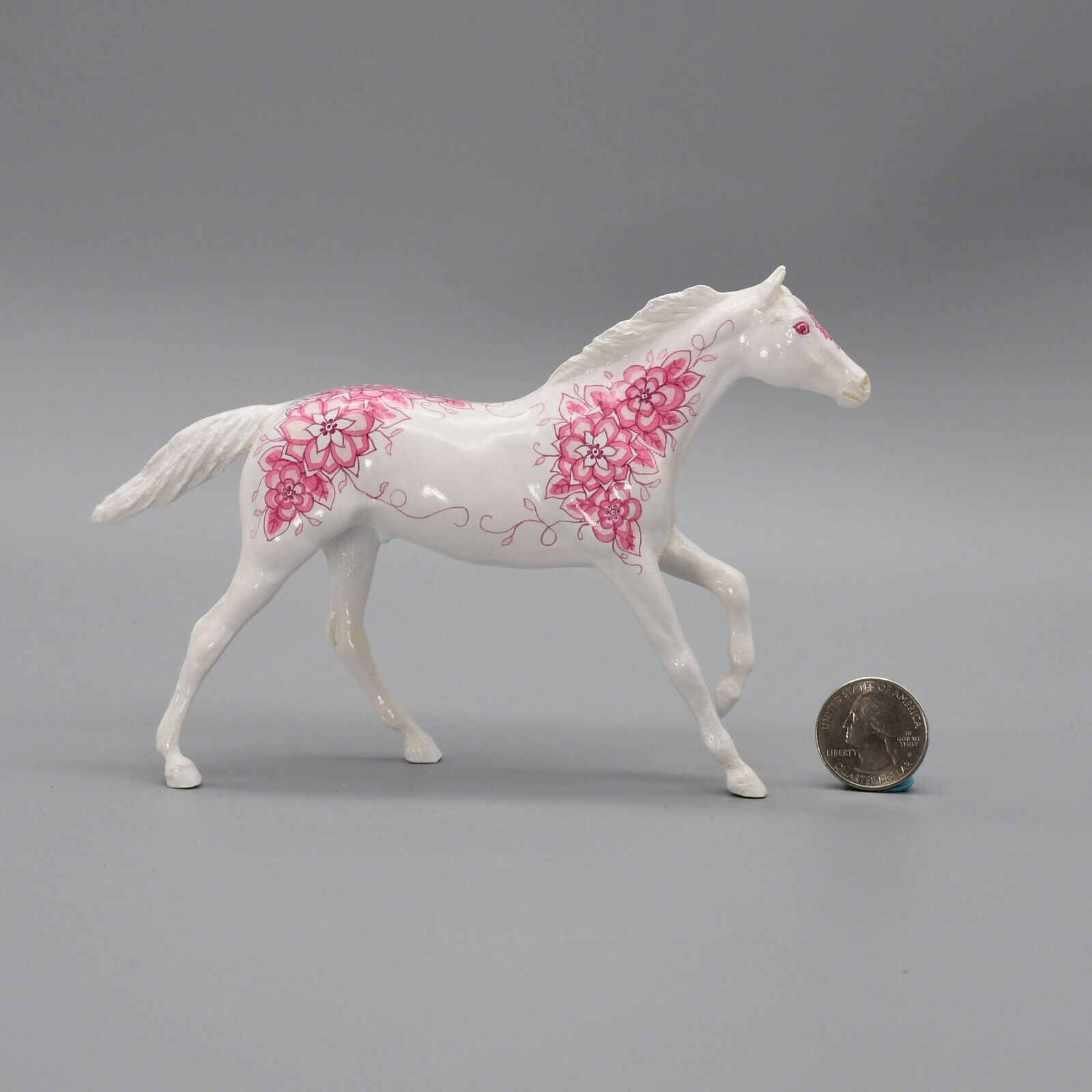 Custom Little Bit / Paddock Pal Breyer Horse - Glossy Pink Floral - 1:24