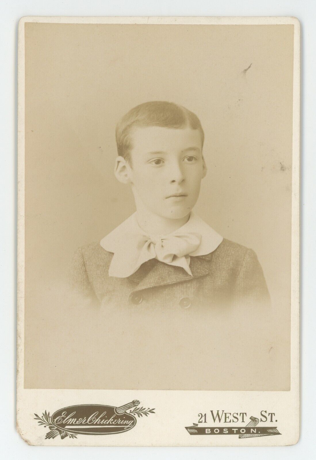 Antique Circa 1880s Cabinet Card Handsome Young Boy in Cute Outfit Boston, MA