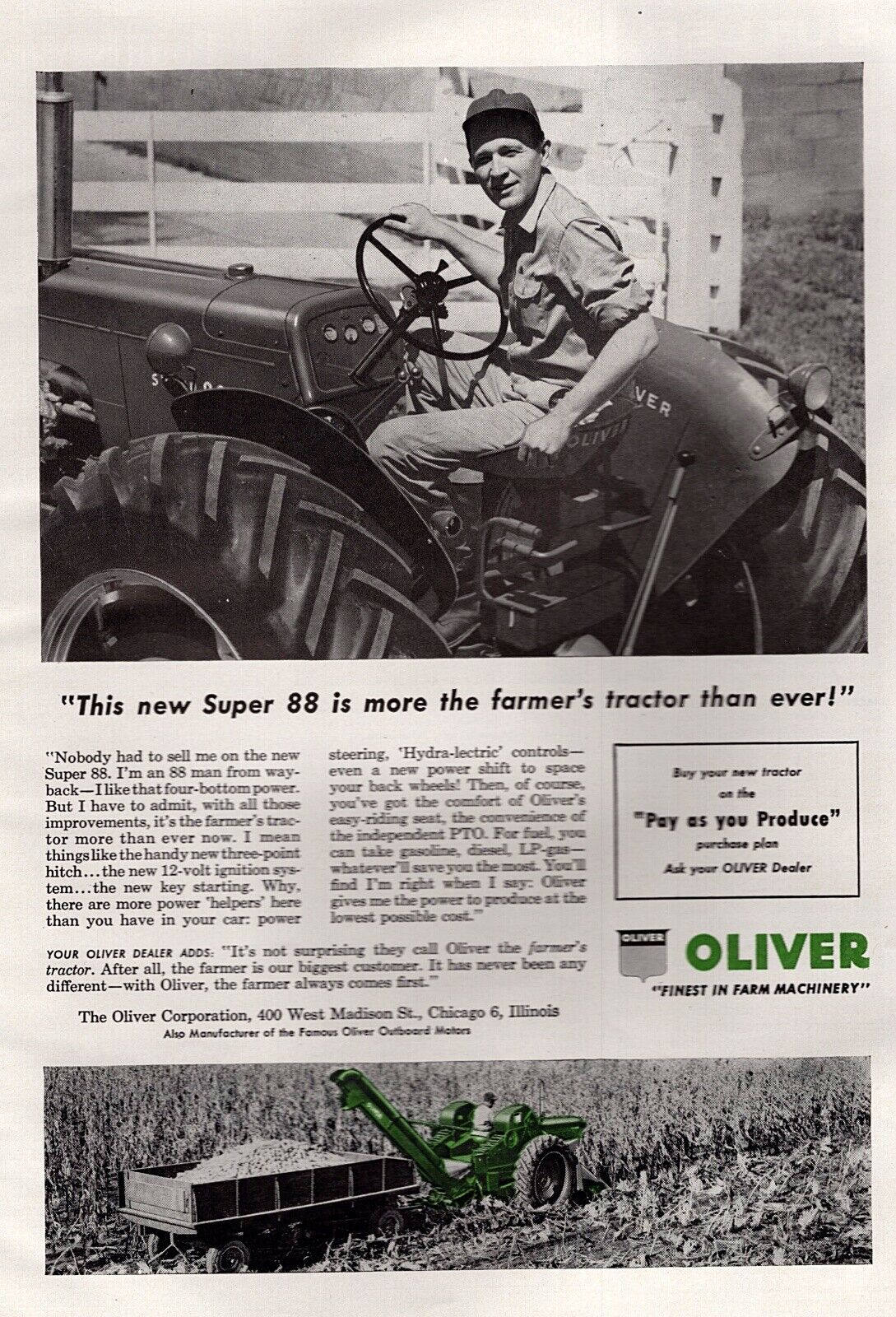 1957 Oliver Super 88 Tractor Original Color Print Ad 
