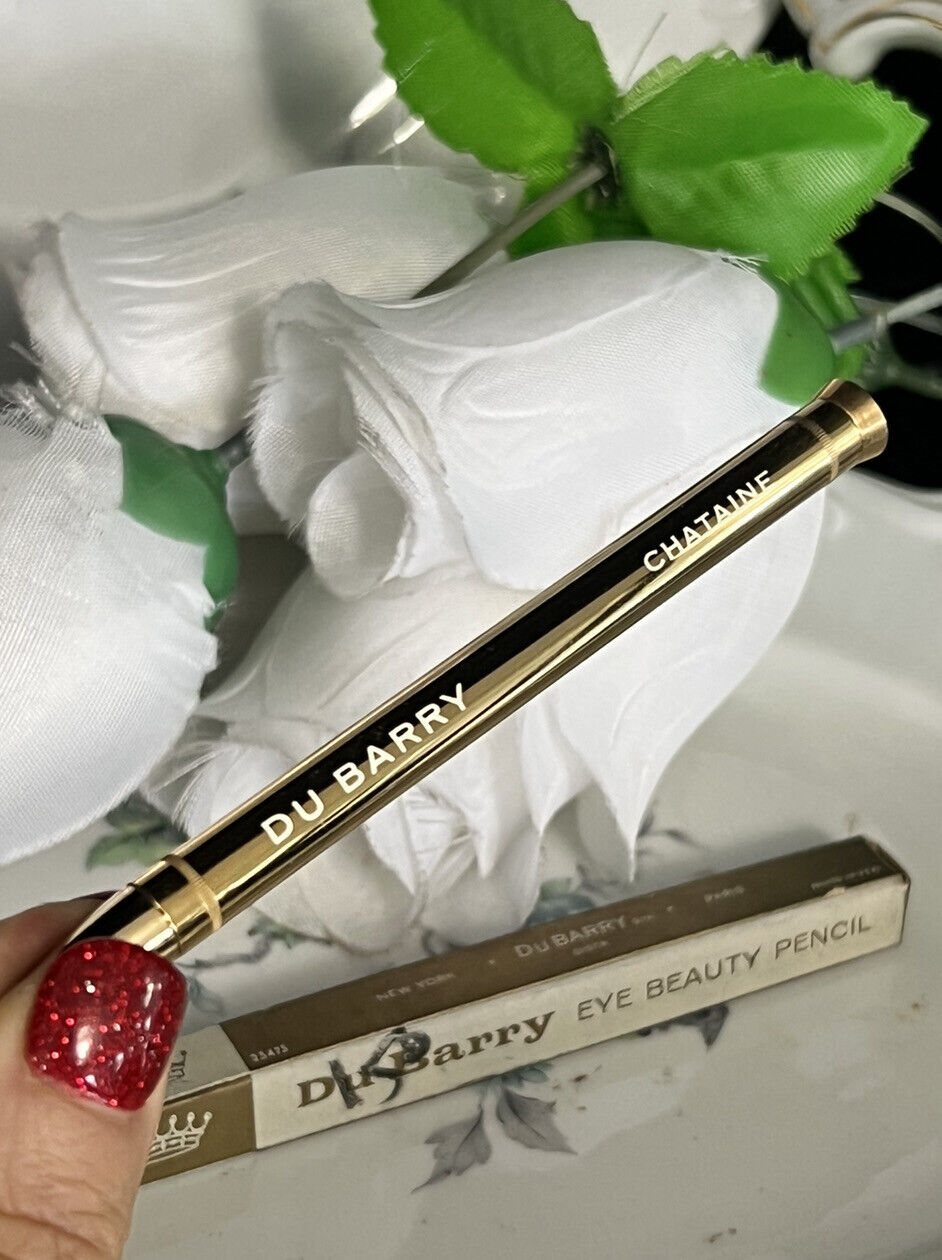 VINTAGE DU BARRY AUTOMATIC GOLD METAL EYE BEAUTY BROW LINER PENCIL  CHATAINE NEW