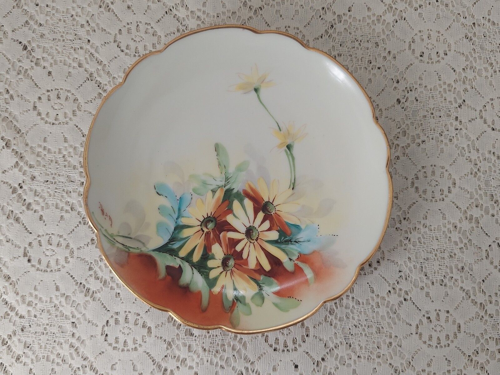 Antique Handpainted Plate E W Donath Yellow Flowers