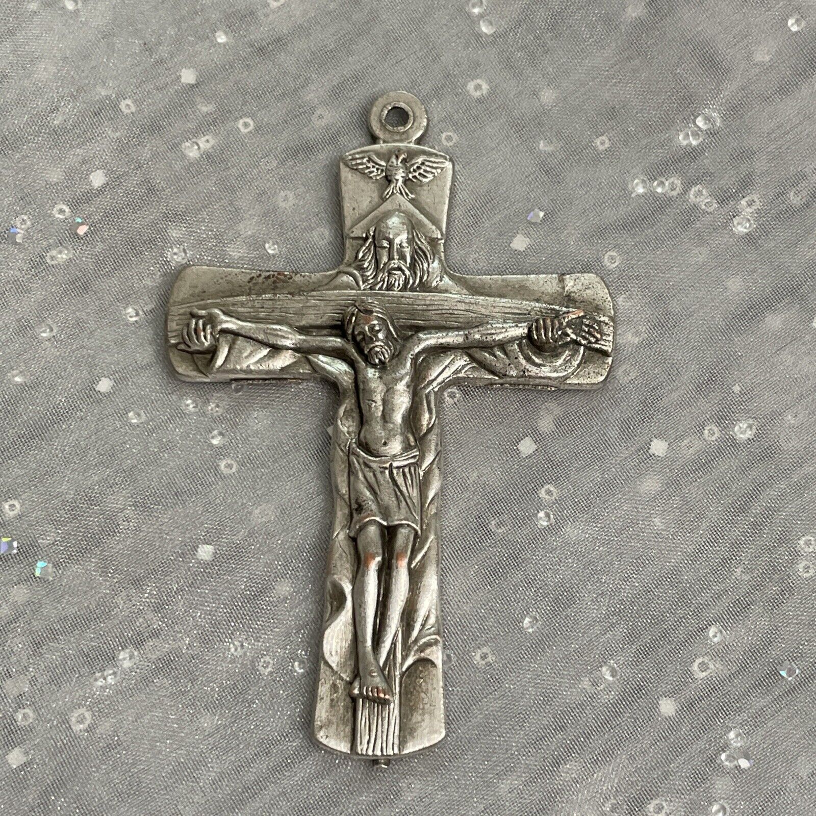 Small Crucifix Pendant Silver Tone Metal Cross Catholic Christian Italy