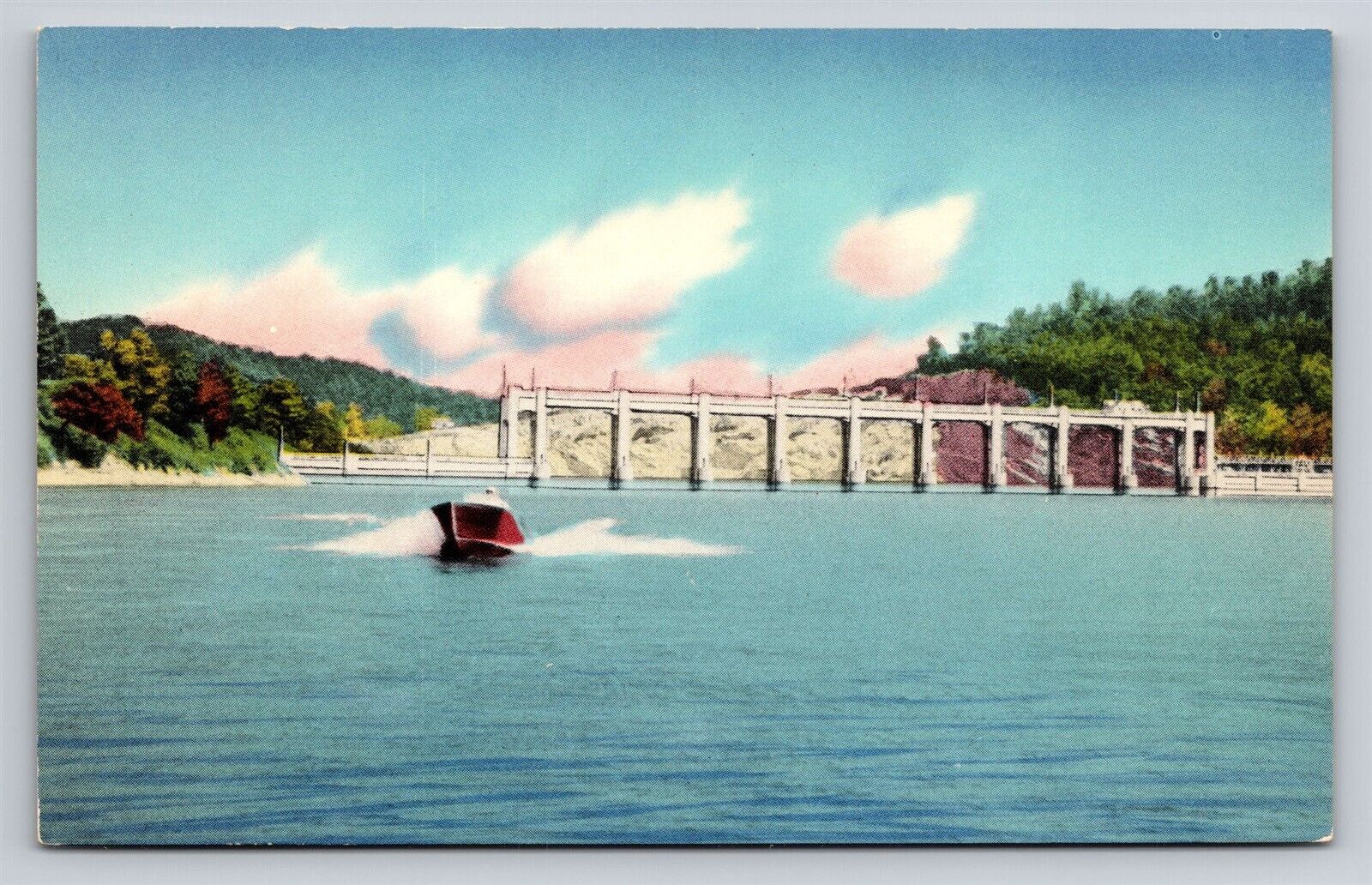 Claytor Lake State Park near Dublin Virginia VA Vintage Postcard Motor Boating 