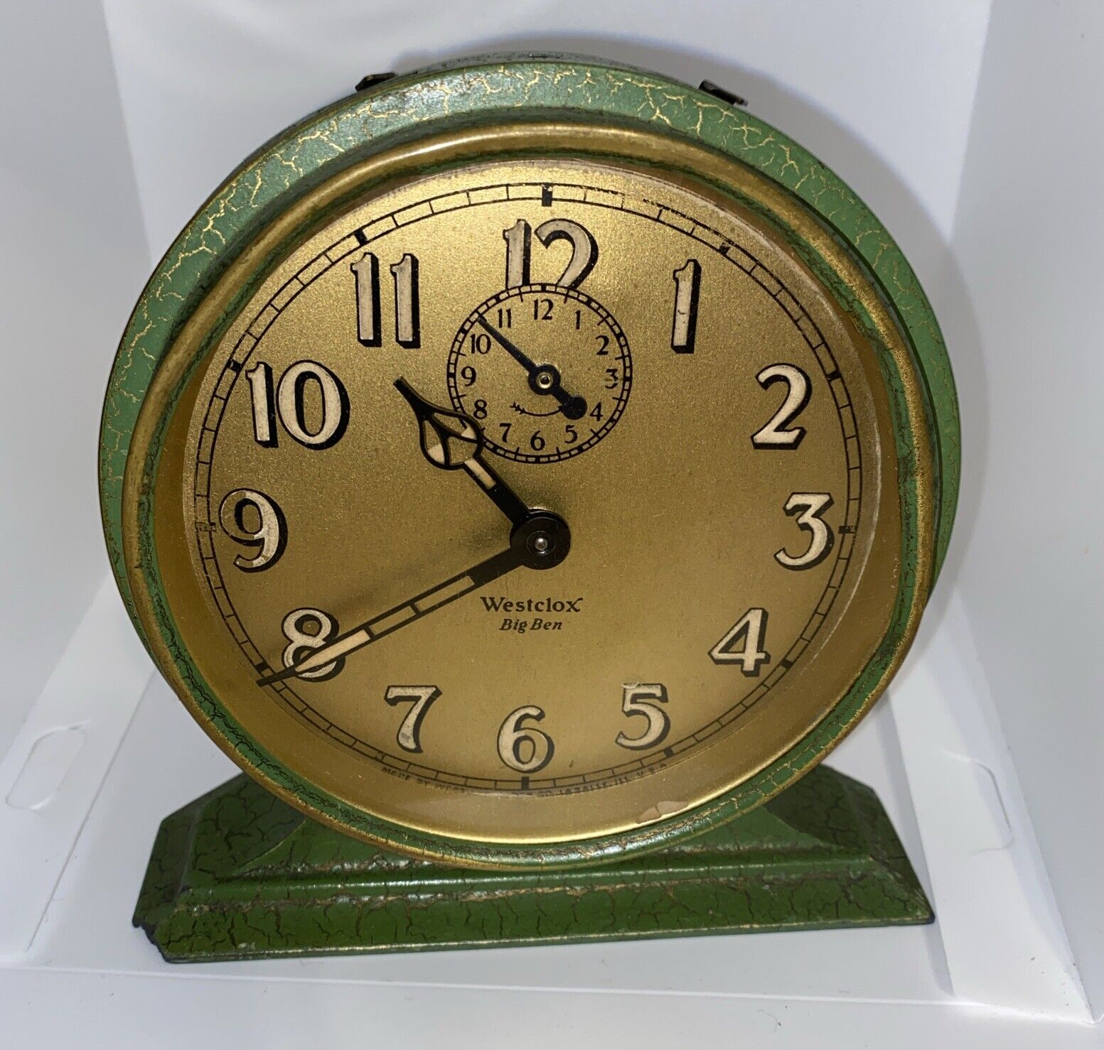 1927 Westclox Big Ben Deluxe Windup Alarm Clock Green Crackle Works
