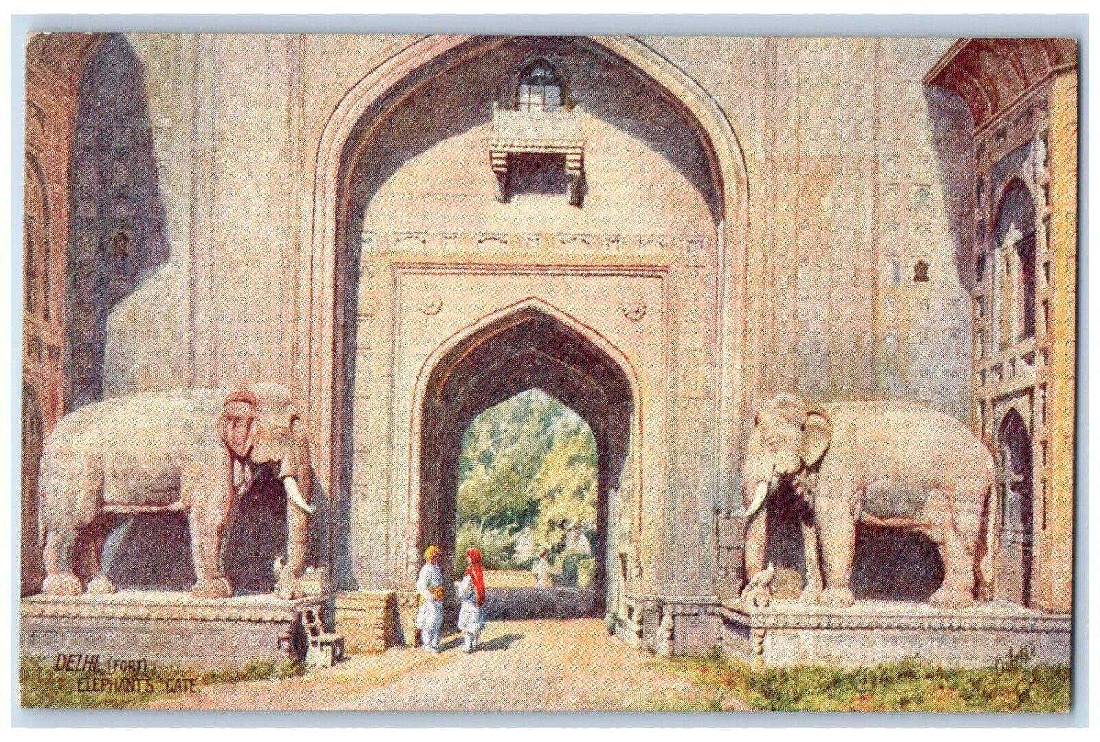 c1910\'s Delhi Fort Elephant Gate Entrance India Oilette Tuck\'s Antique Postcard