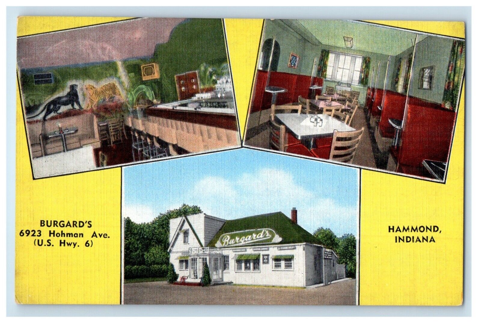 c1960\'s Burgard\'s Hammond Indiana IN Multiview Restaurant Vintage Postcard
