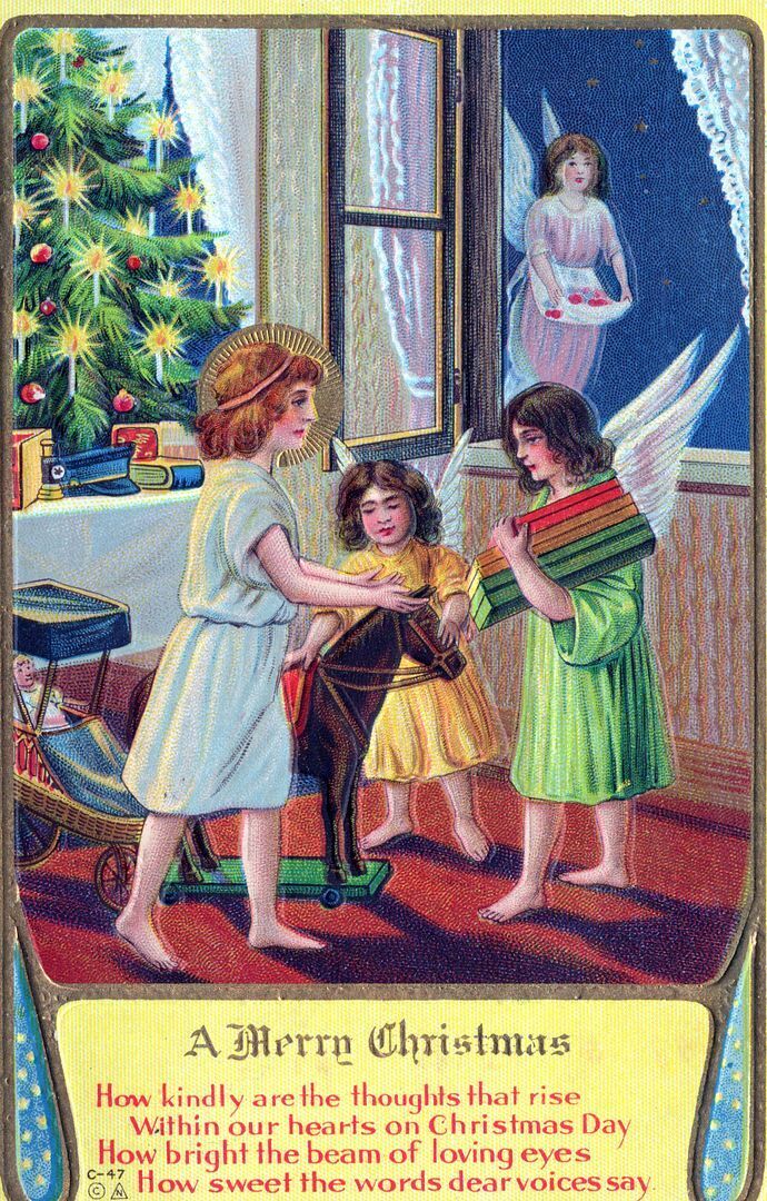 CHRISTMAS - Angels And Gifts In Home A Merry Christmas Postcard - 1914