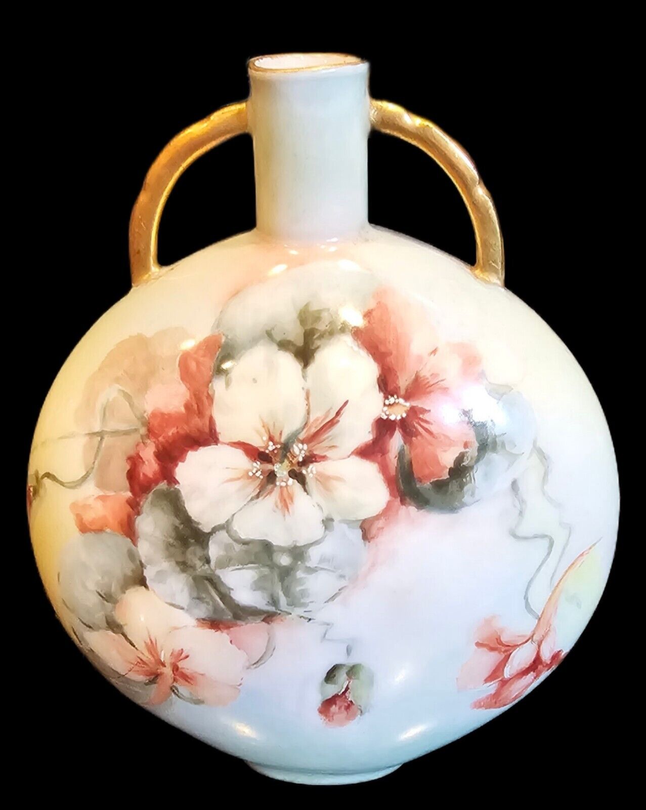 Rare Haviland France Hand Painted Moon Flask Vase with floral design