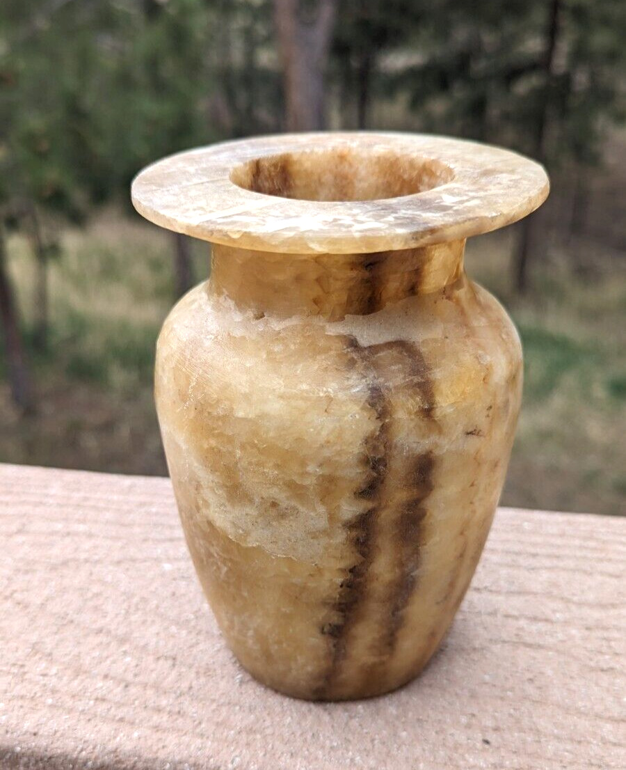 Vintage Egyptian Hand Carved Alabaster Vase Urn 6 inch boho curiosity