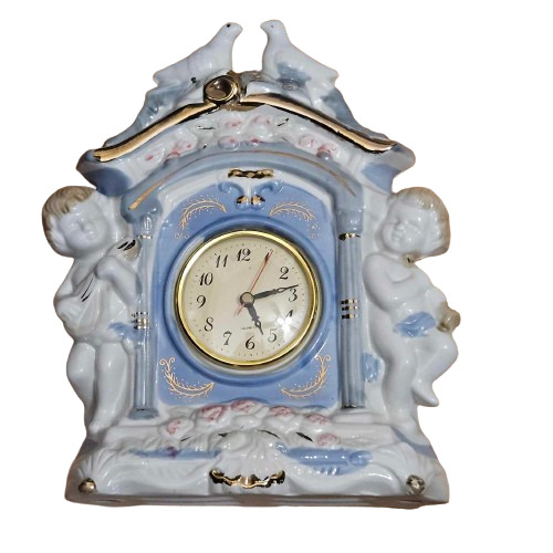Vintage Mantle  Ceramic Porcelain Cherubs & Doves clock
