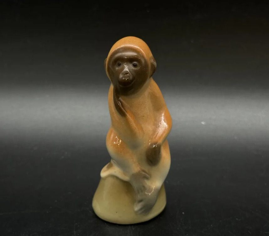 Vintage Statue Monkey Brown Porcelain Product Ussr Made 1981 Small Art Decor