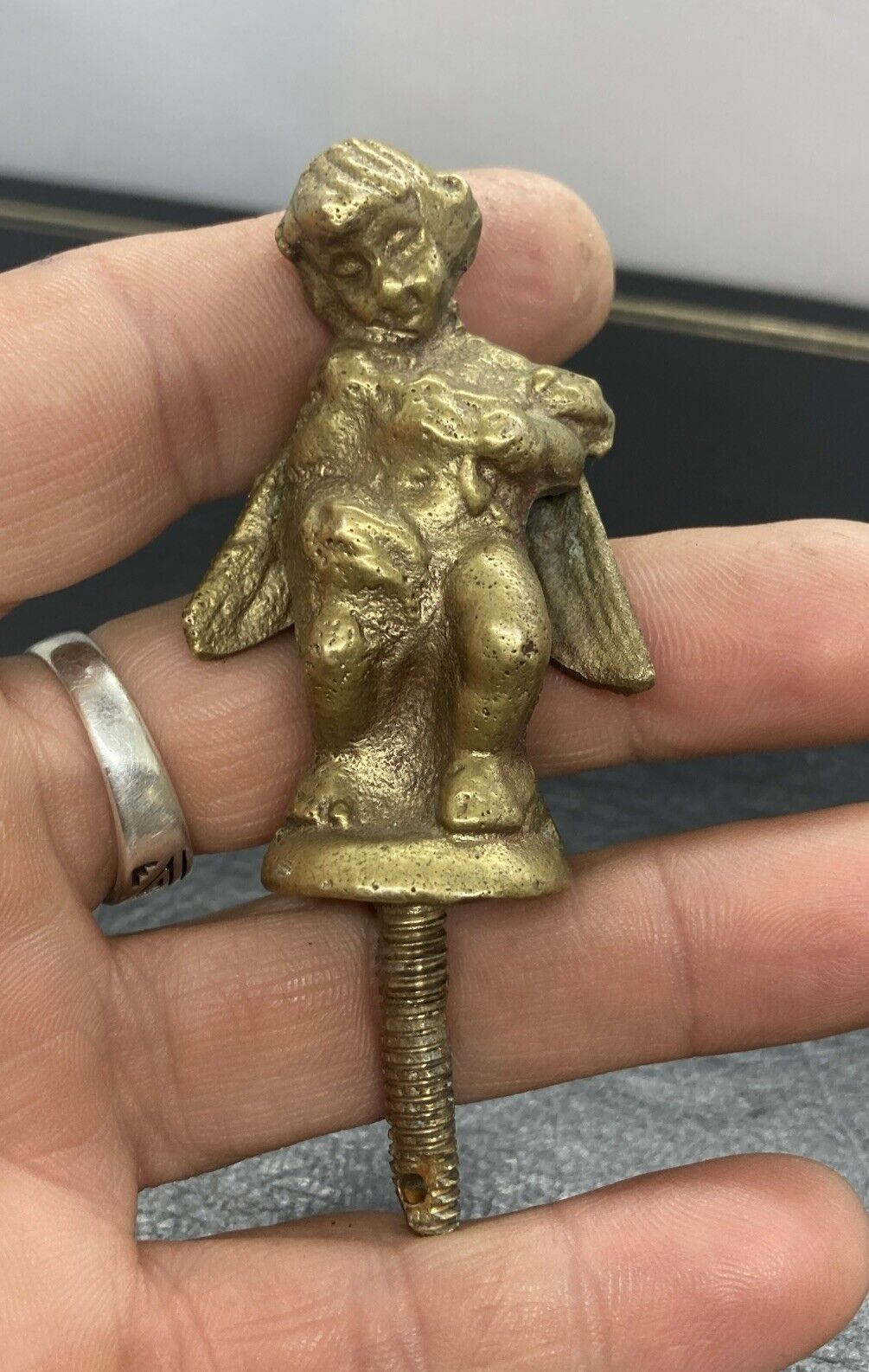 Vintage Solid Brass  Finial Cherub Angel Wings 2-1/4” Nice Old