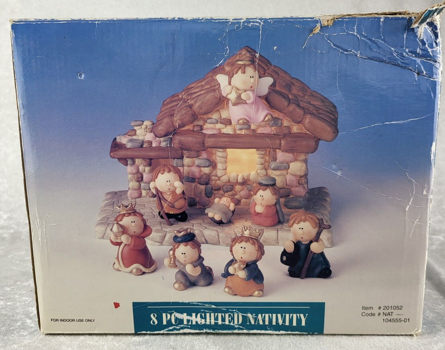 Vintage Bumpkins Eight piece lighted ceramic nativity set in original packaging