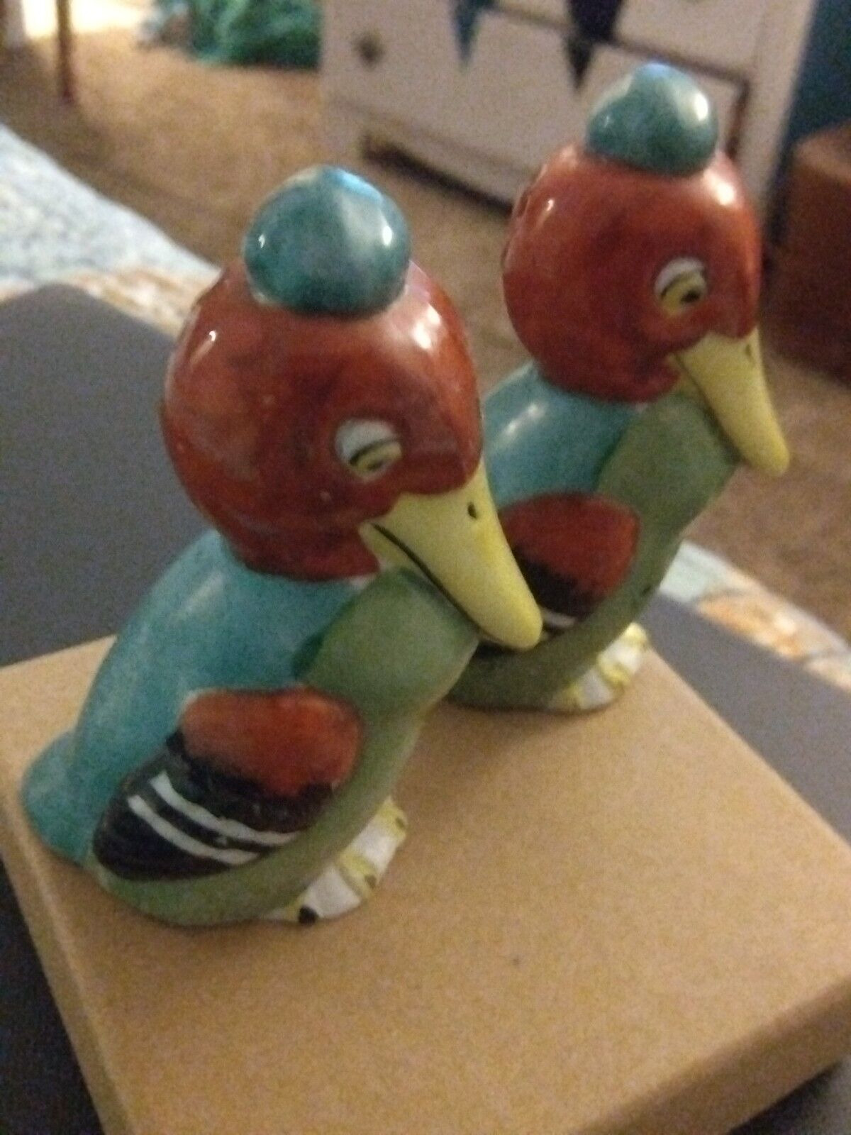 Vintage Bird - Woodpecker whimsical kitsch salt and pepper shakers