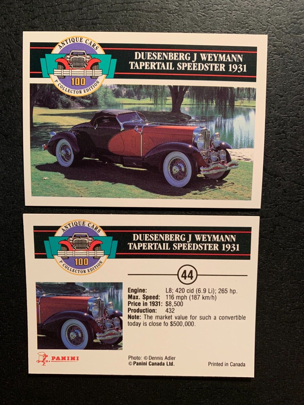 1992 Antique Cars #44 DUESENBERG J WEYMANN TAPERTAIL 1931 Collector Edition Card