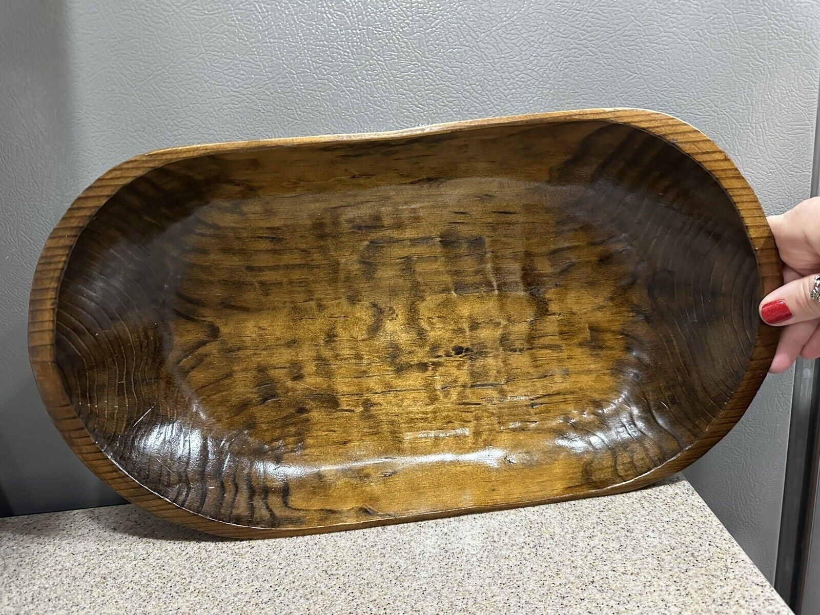 Vintage Wooden Dough Bowl By JOM Signed Maggie Made in Mexico EUC