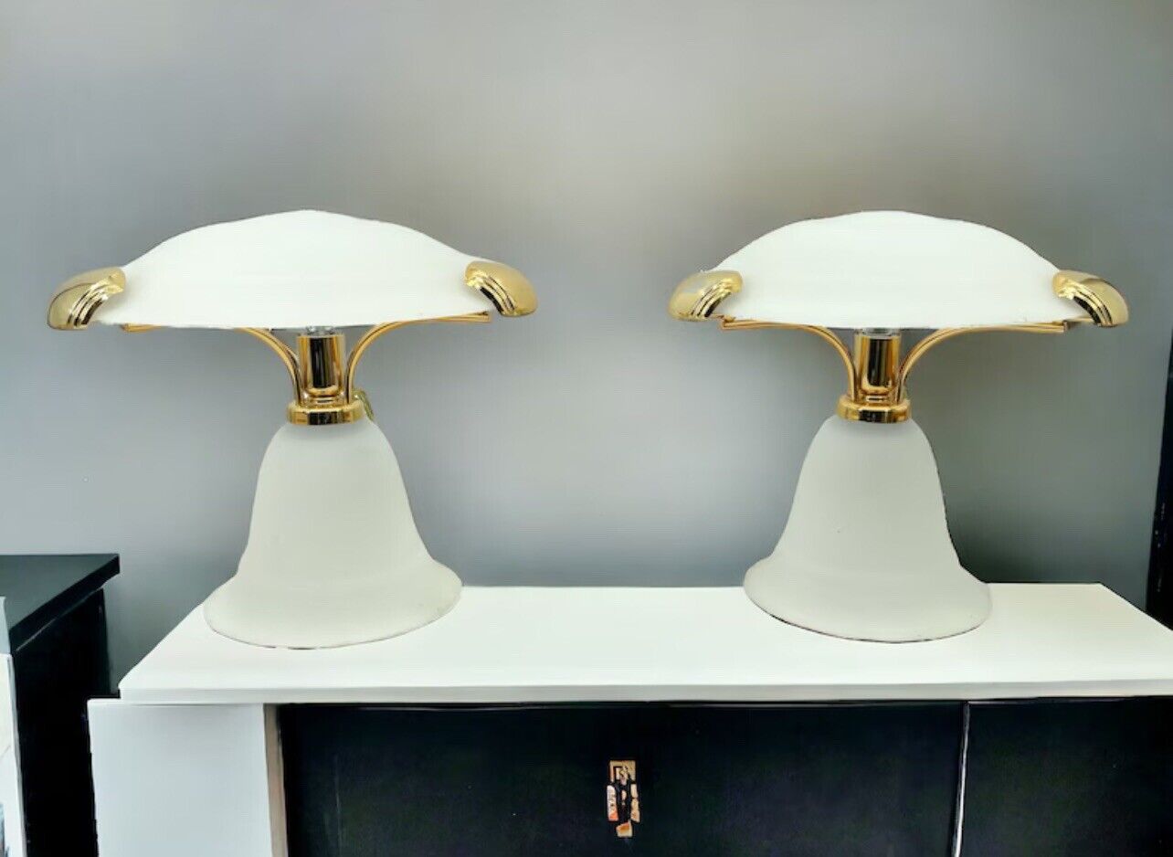 Vintage Pair of Italian Frosted Glass Table Lamps