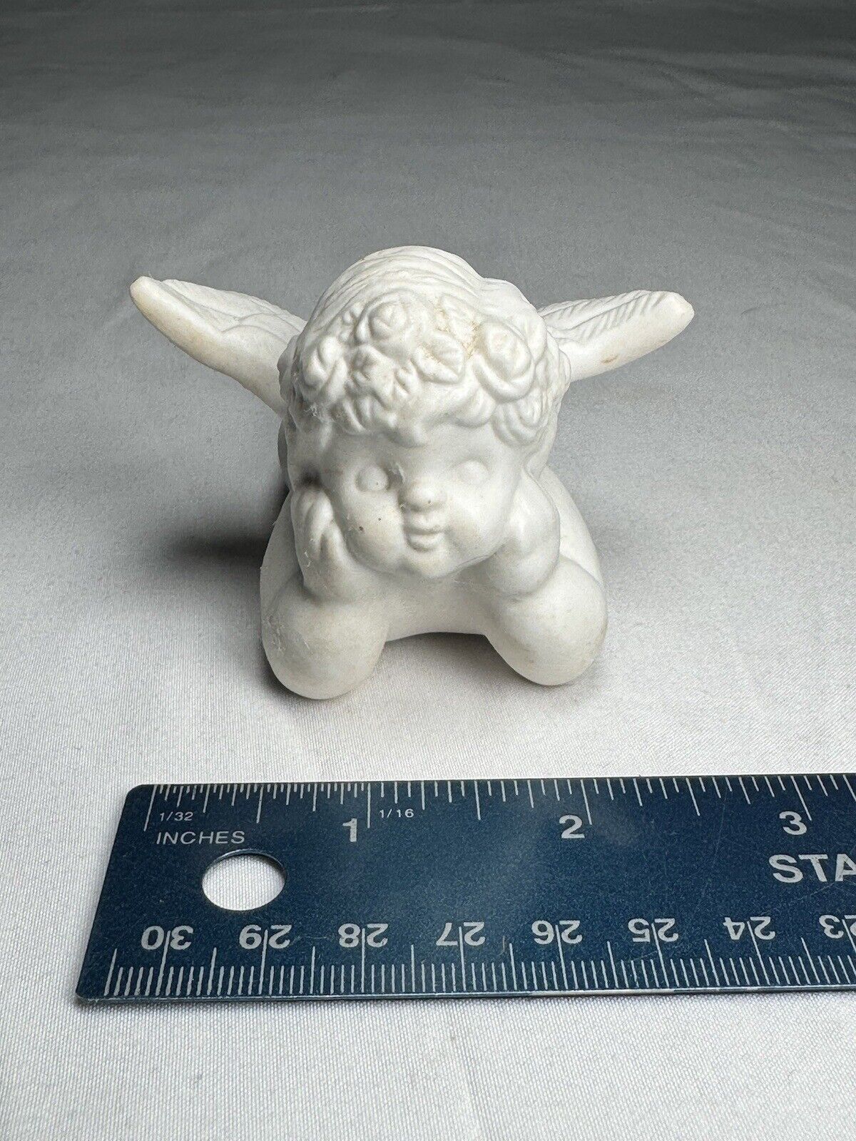 Vigor White Cherub Angel On Tummy Shelf Sitter Porcelain Ceramic Vintage