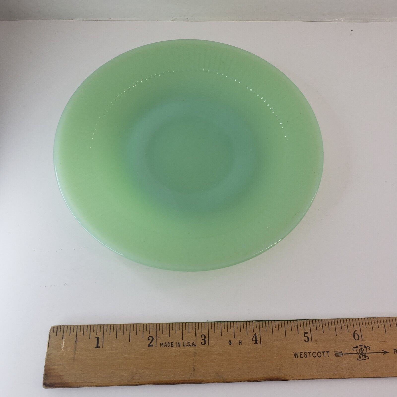 Vintage Fire King Jadeite Green Oven Ware Small Saucer Plate Jane Ray Ribbed 5.5