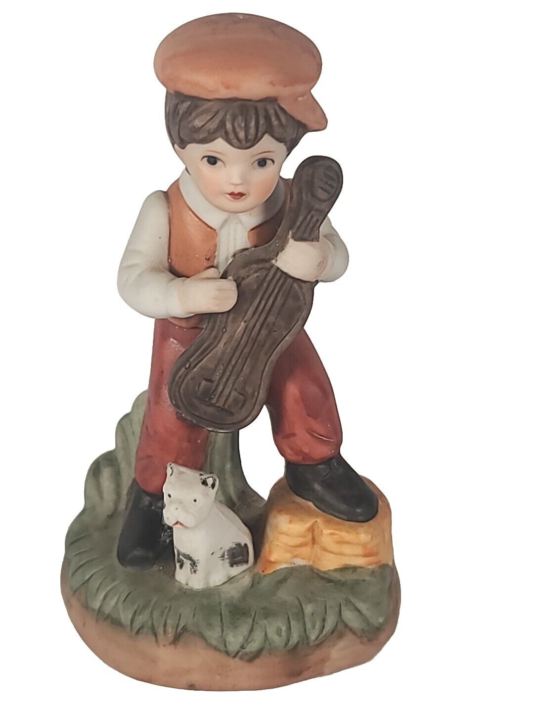 VTG Village Boy & Dog Playing Violin Figurine Ceramic Porcelain 4.5\