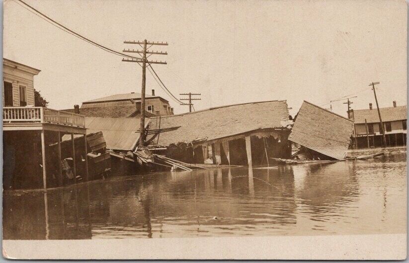 Vintage 1910s Real Photo RPPC Postcard FLOOD SCENE Disaster / Location Unknown