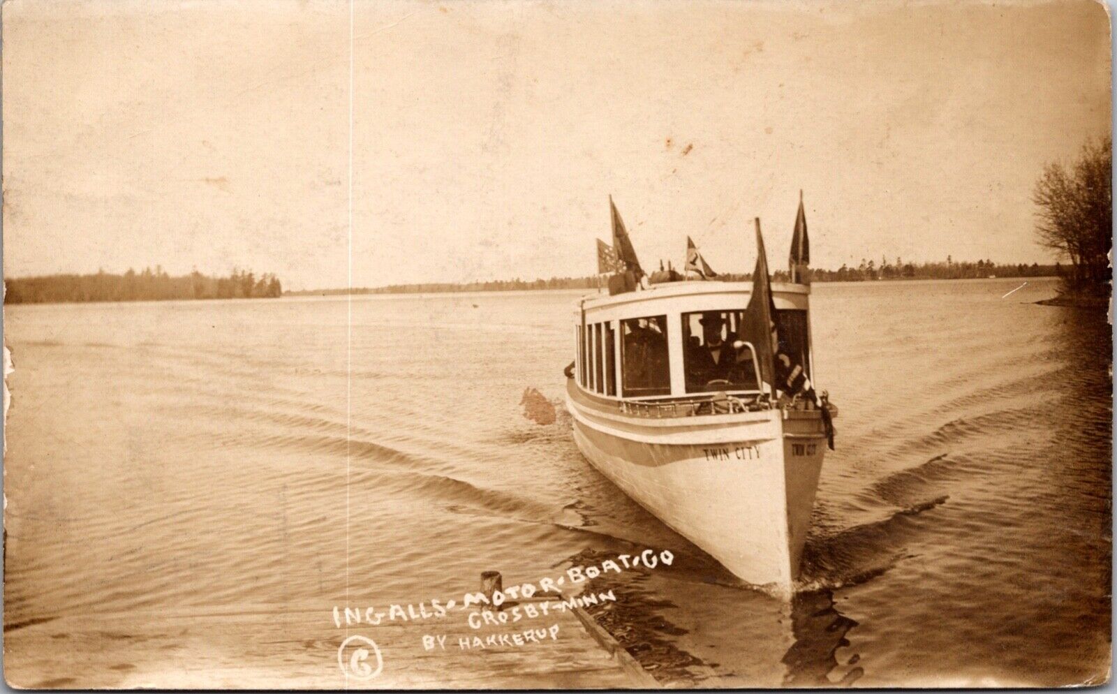 Real Photo Postcard Twin City Boat Ingall\'s Motor Boat Company Crosby, Minnesota