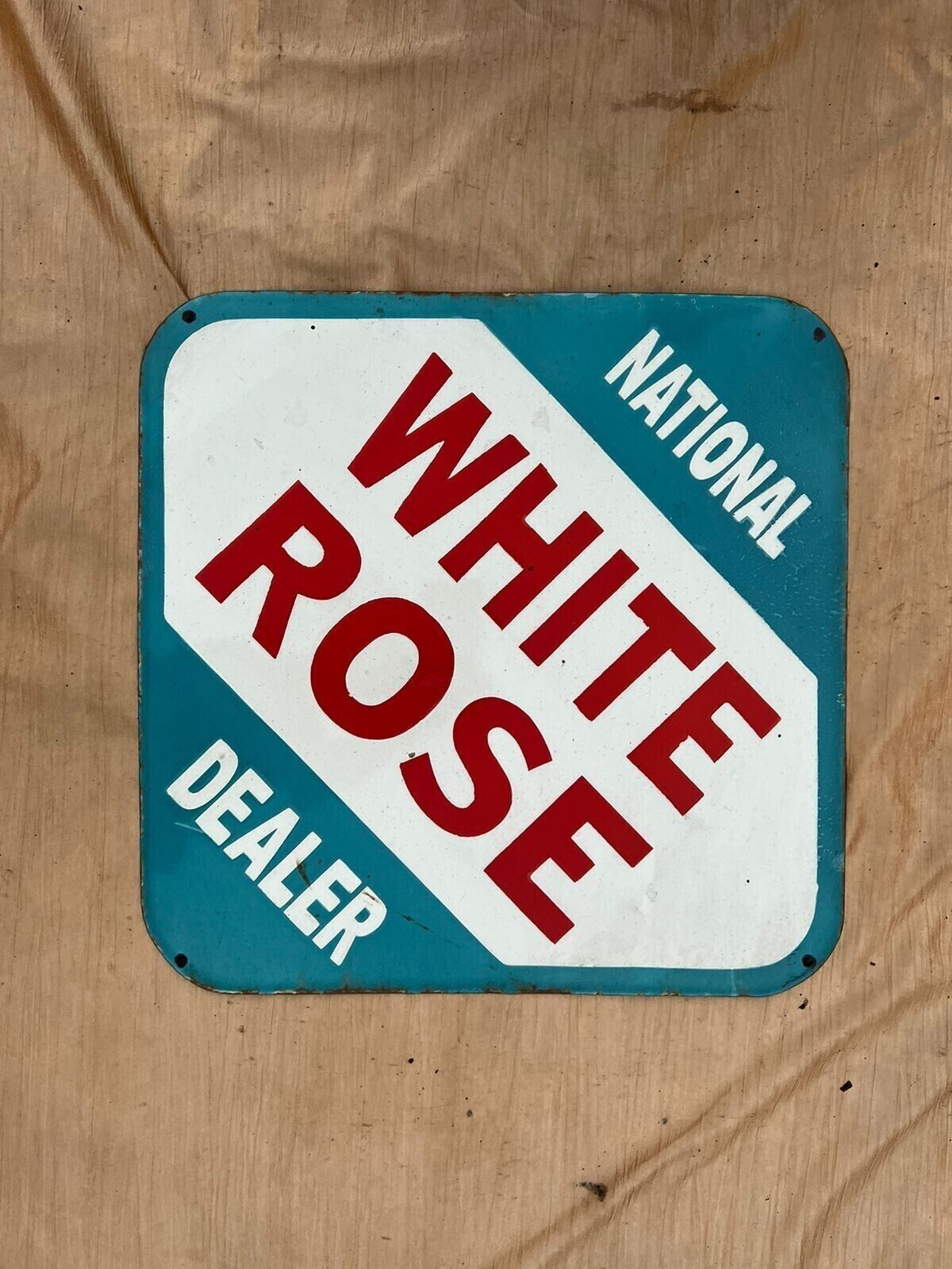 Porcelain White Rose Enamel Sign Size 18x18.5 Inches