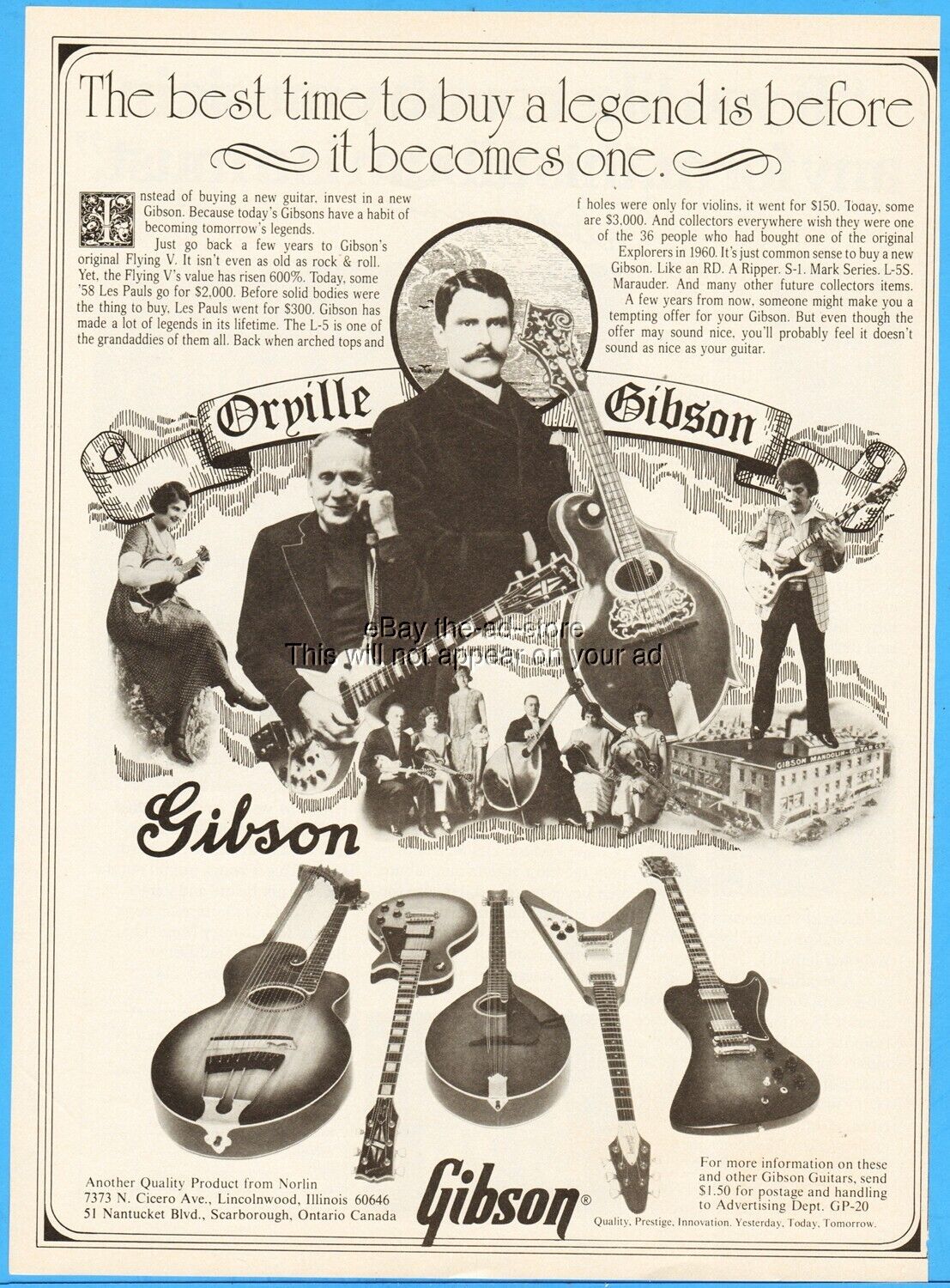 1978 Gibson Flying V Harp Les Paul Mandolin RD Ripper Marauder Guitar Art Ad