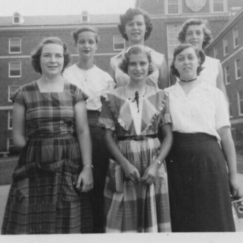 5M Photograph 1951 Young Women Group Portrait Missing Arm Holding Camera