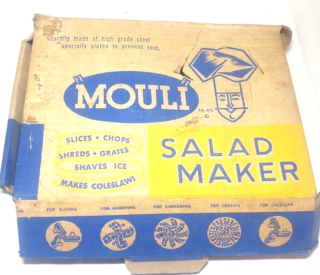Vintage Mouli Salad Maker 5 Blades Original Box Paperwork Shred Grate Chop Slice