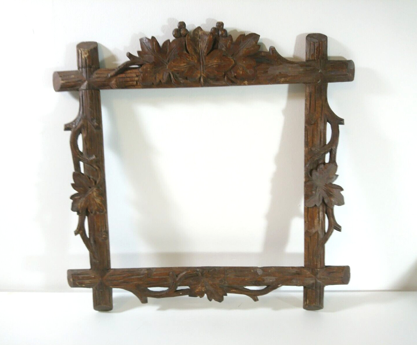 Antique Black Forest Picture Frame, Hand Carved Wood  1900s Austria