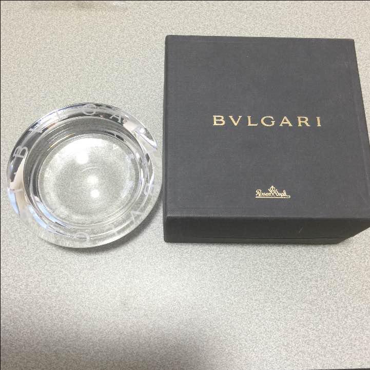 Bvlgari Ashtray Small Clear Glass Diameter 15cm Unused  in Box Made in Italy　