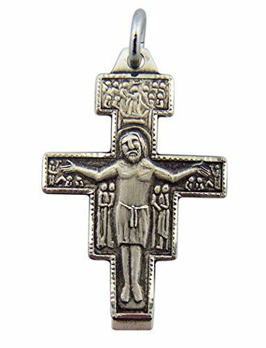 HMHInc Sterling Silver Saint St Francis San Damiano Cross Crucifix Pendant, 1 In