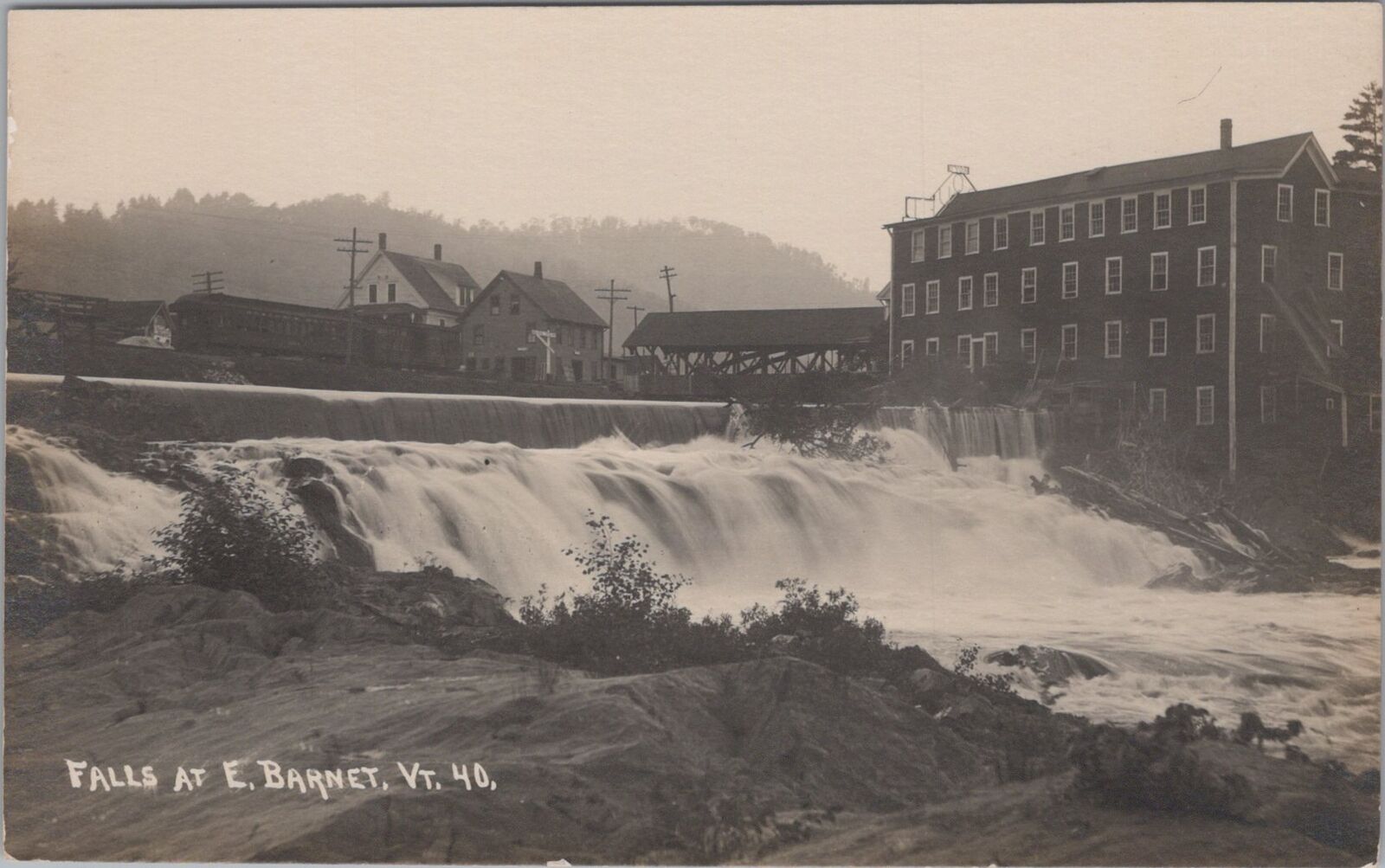 Train Depot Falls at East Barnet Vermont RPPC c1910s Photo Postcard