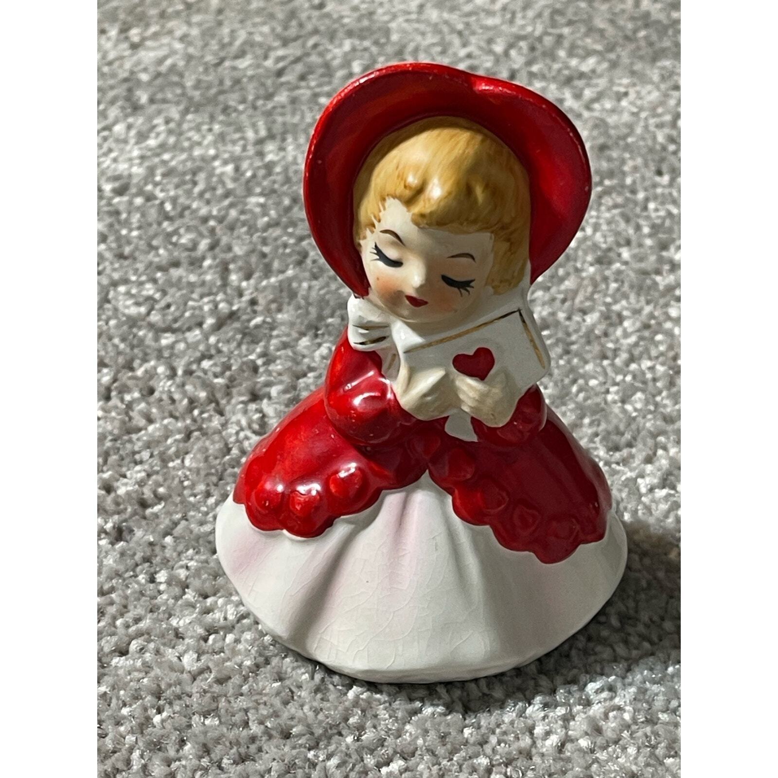 Vintage Lefton Valentine Girl 033 Holding Letter Figurine