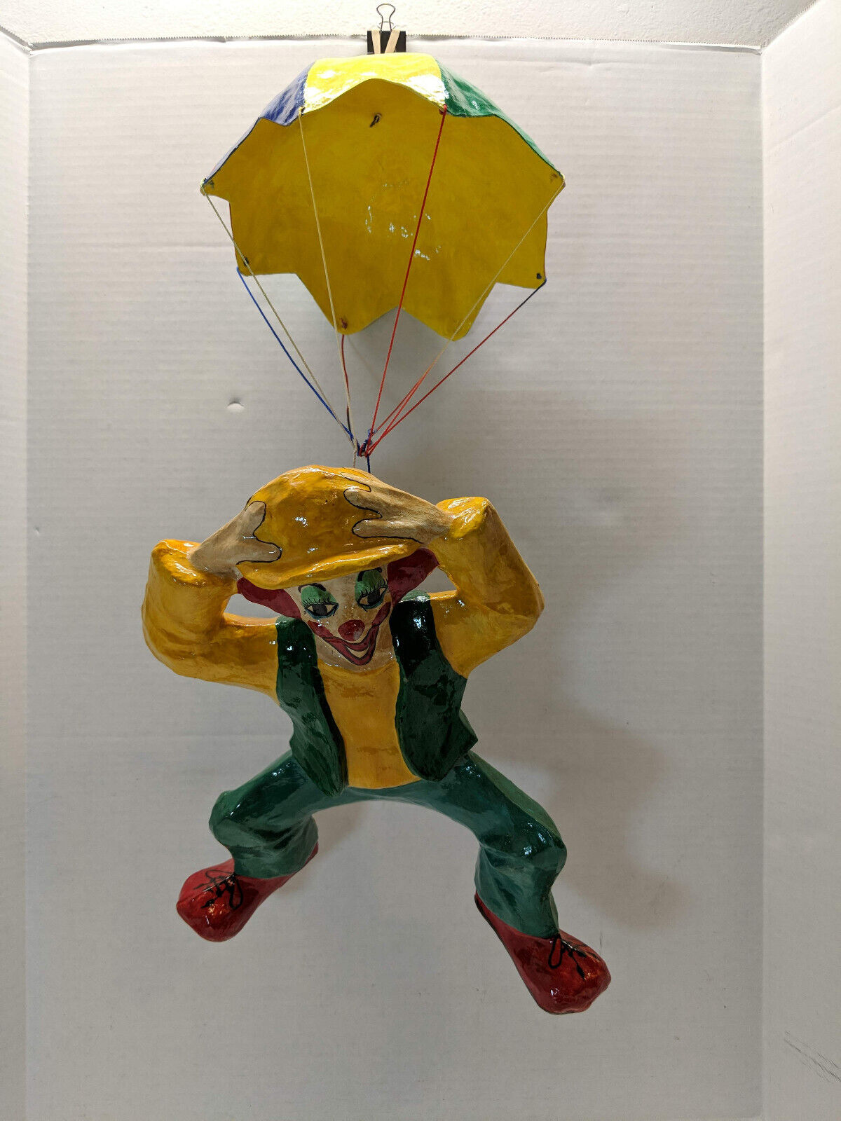 Large Vintage Paper Mache Clown Hanging from Parachute