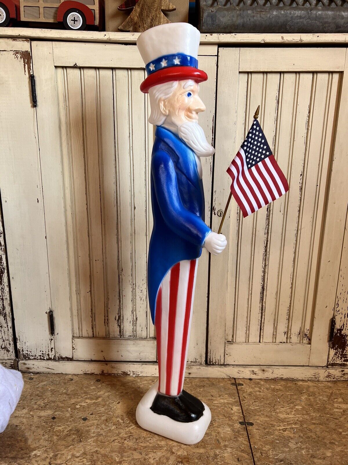 Vintage Blow Mold Uncle Sam Patriotic American Flag Union New Old Stock