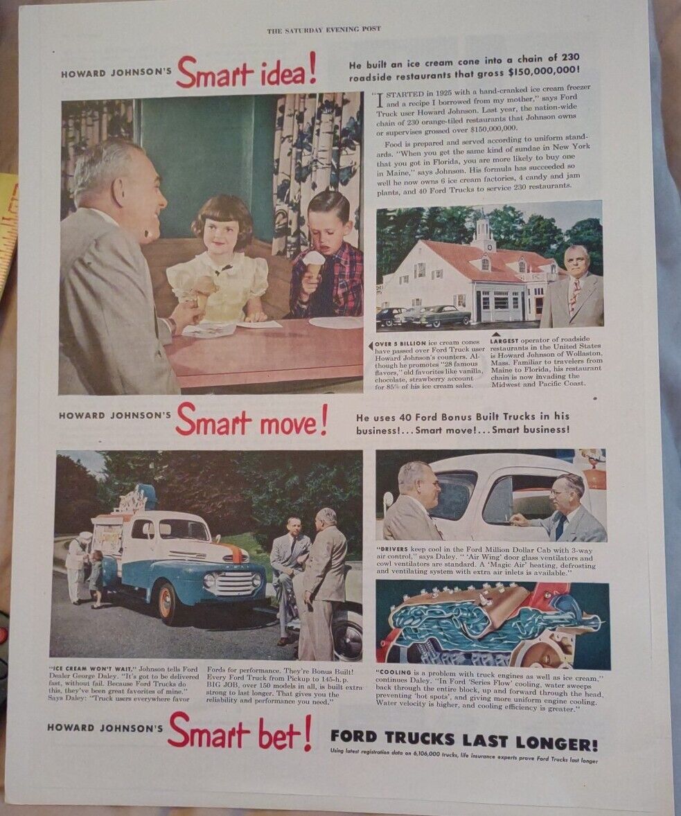 1949 Ford Trucks Howard Johnson Smart Move Vintage Print Ad
