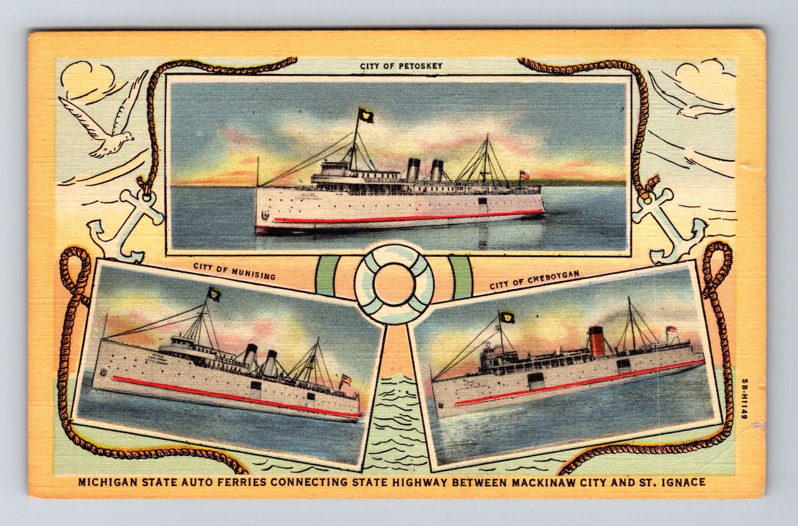 Mackinaw City MI-Michigan, Michigan State Auto Ferries Vintage Souvenir Postcard