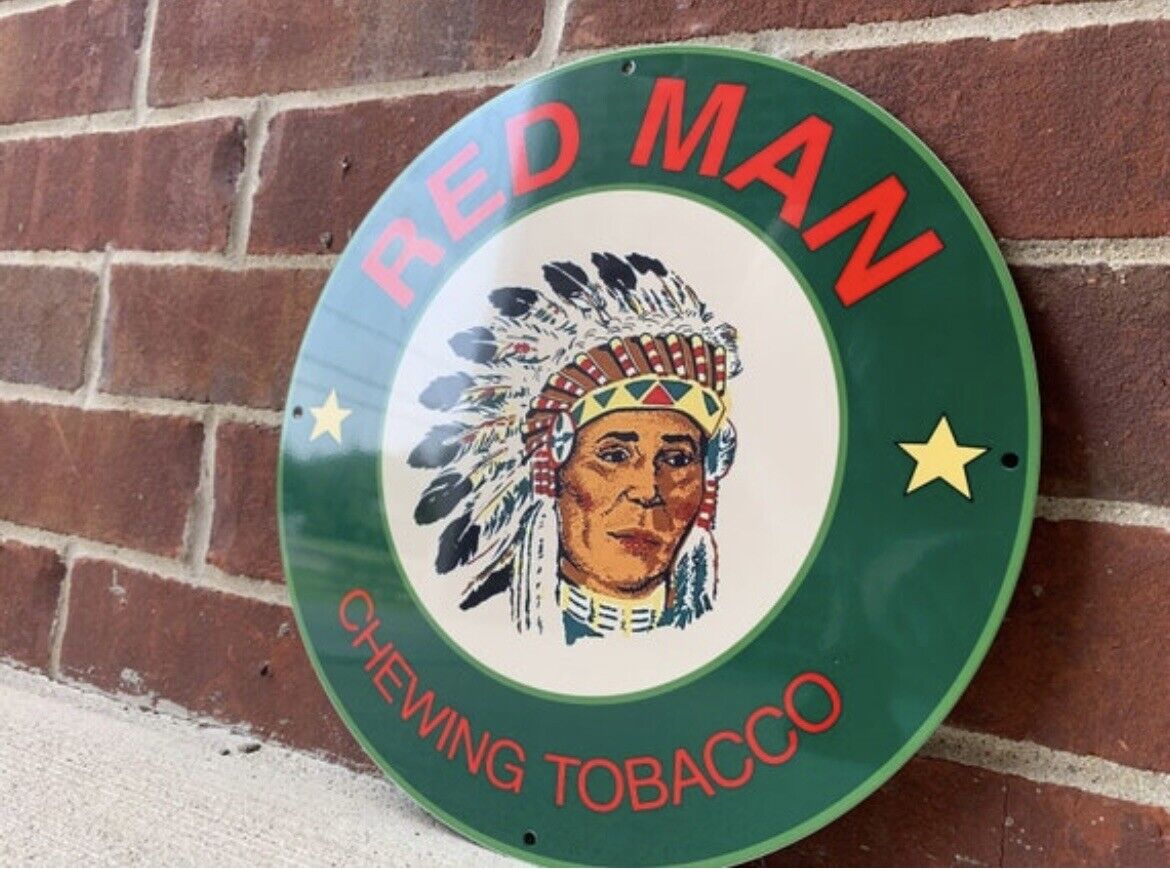 12”  Red Man Indian Chewing Tobacco Heavy Metal Vintage Style Steel Sign