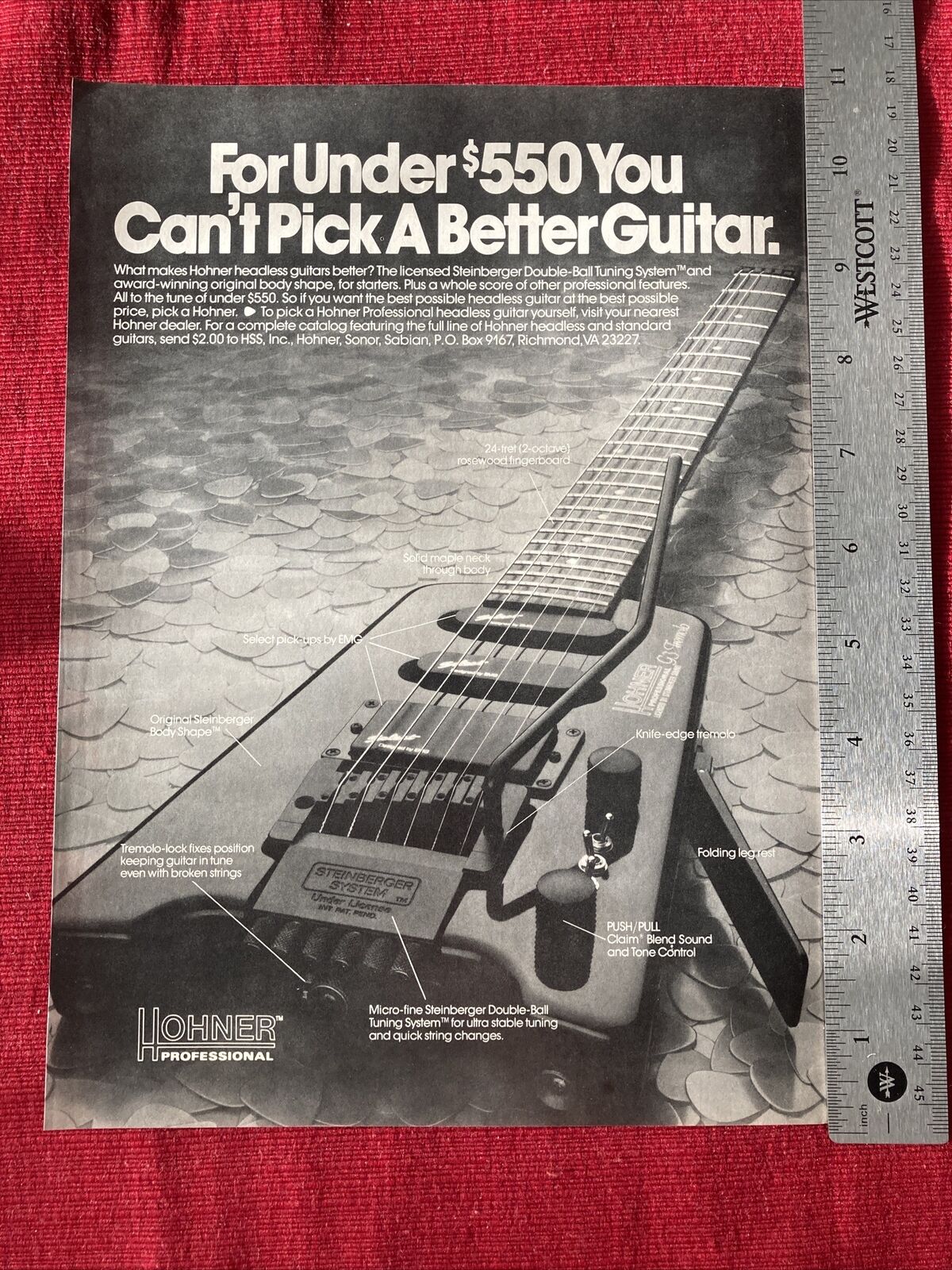 Hohner Professional Guitars 1988 Print Ad - Great To Frame