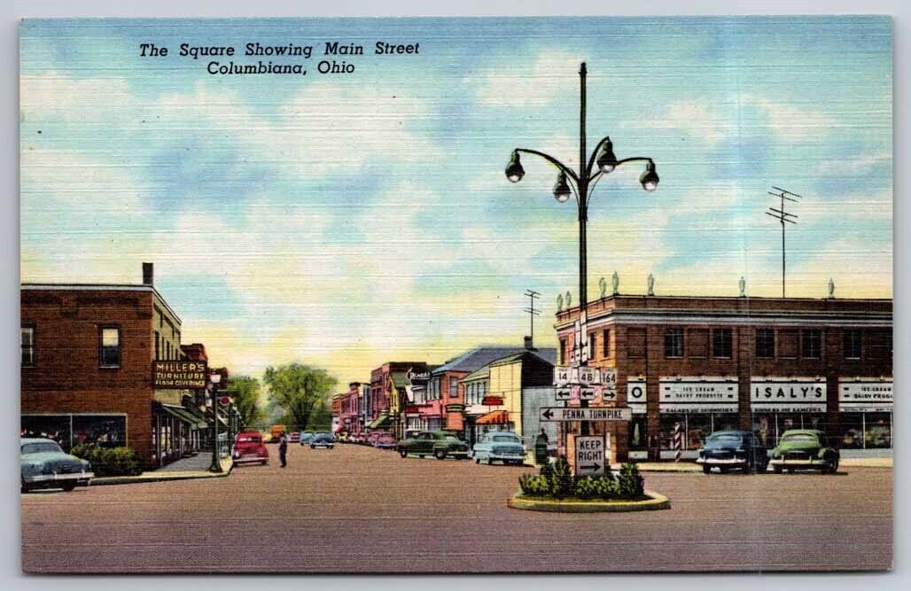 Main Street Square Street Scene Cars Columbus OH Ohio c1940 Postcard
