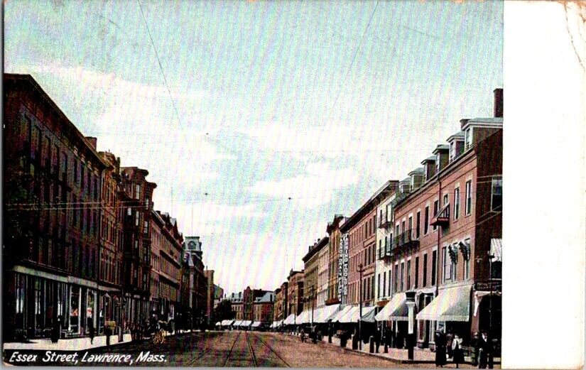 Vintage Postcard Essex Street Lawrance MA Massachusetts 1910               G-624