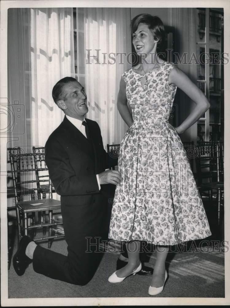 1957 Press Photo Georges Carpentier with Brigitte Massis in Paris, France