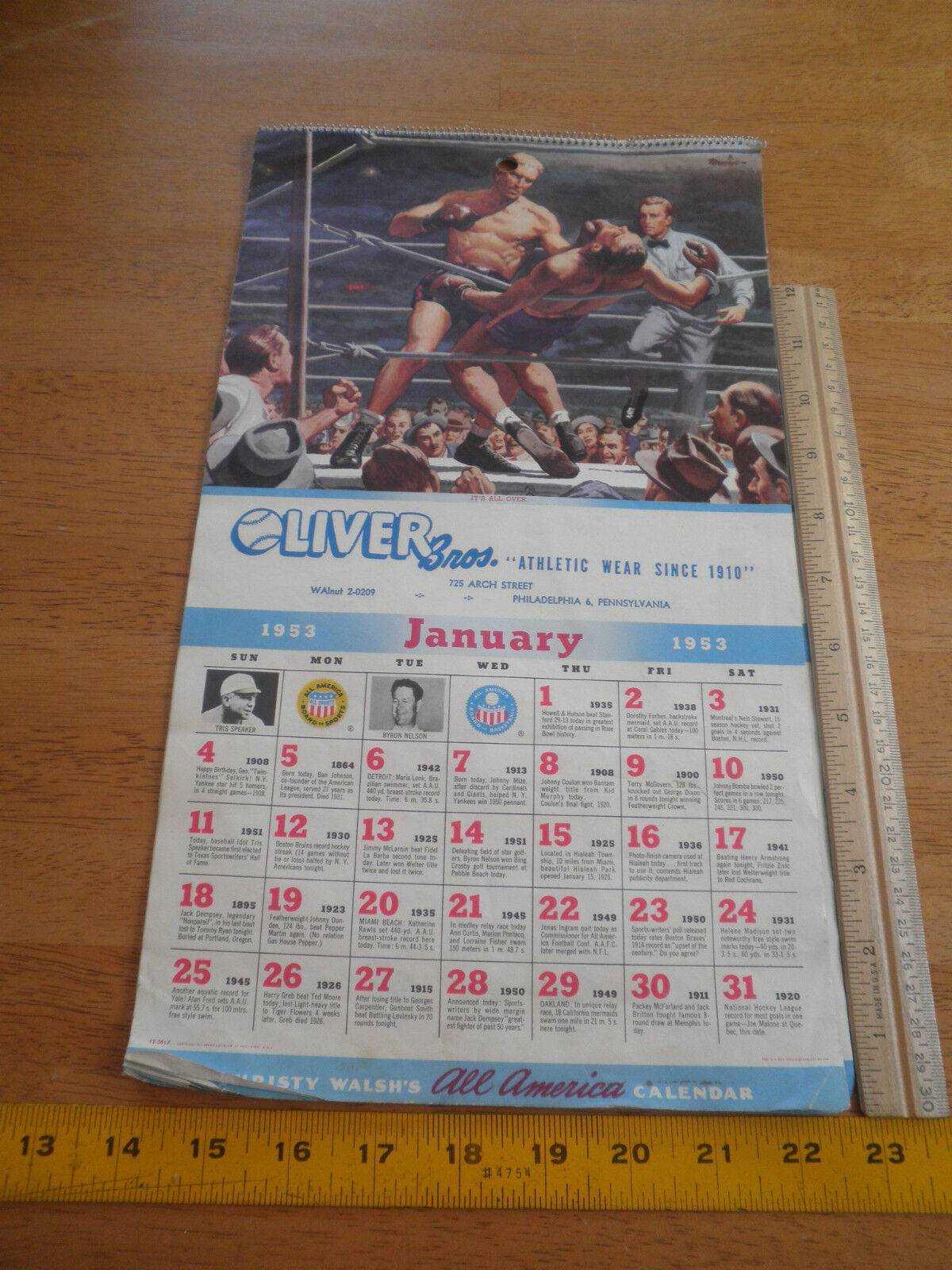 1953 Christy Walsh Calendar Oliver Bros Boxing Football Baseball stars Babe Ruth