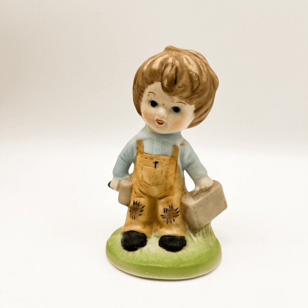 Vintage Nanco Little Boy Carpenter Figurine Handpainted Ceramic Original Sticker