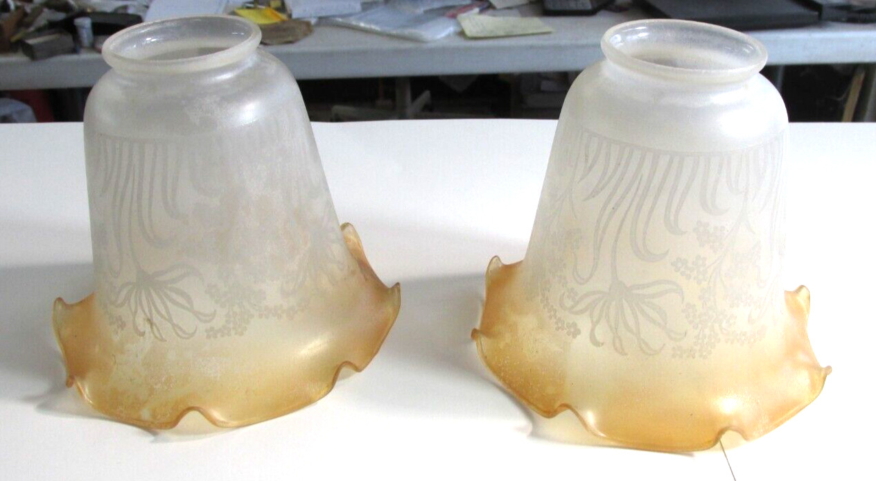 Pair Of VIANNE Glass Lamp Shades, Gold Flashed, 2 Oil Lamp Shades, Light Globes
