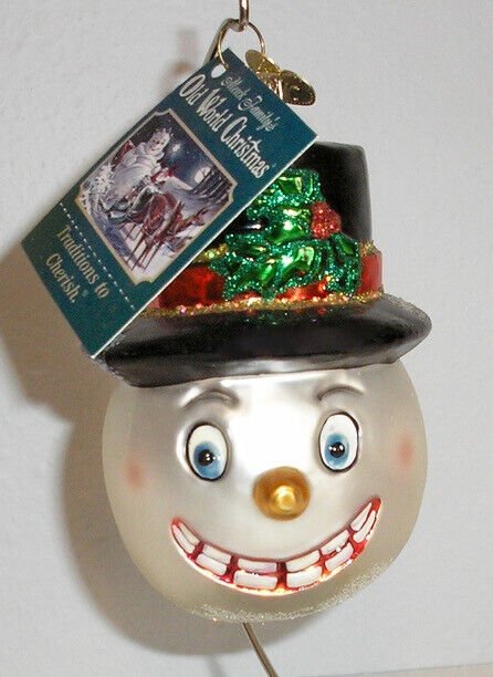 2003 OLD WORLD CHRISTMAS -VINTAGE SMILING SNOWMAN BLOWN GLASS ORNAMENT NEW W/TAG